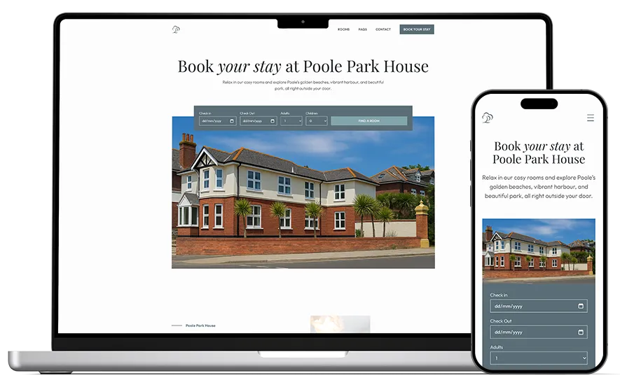 Poole Park House website on desktop and mobile display